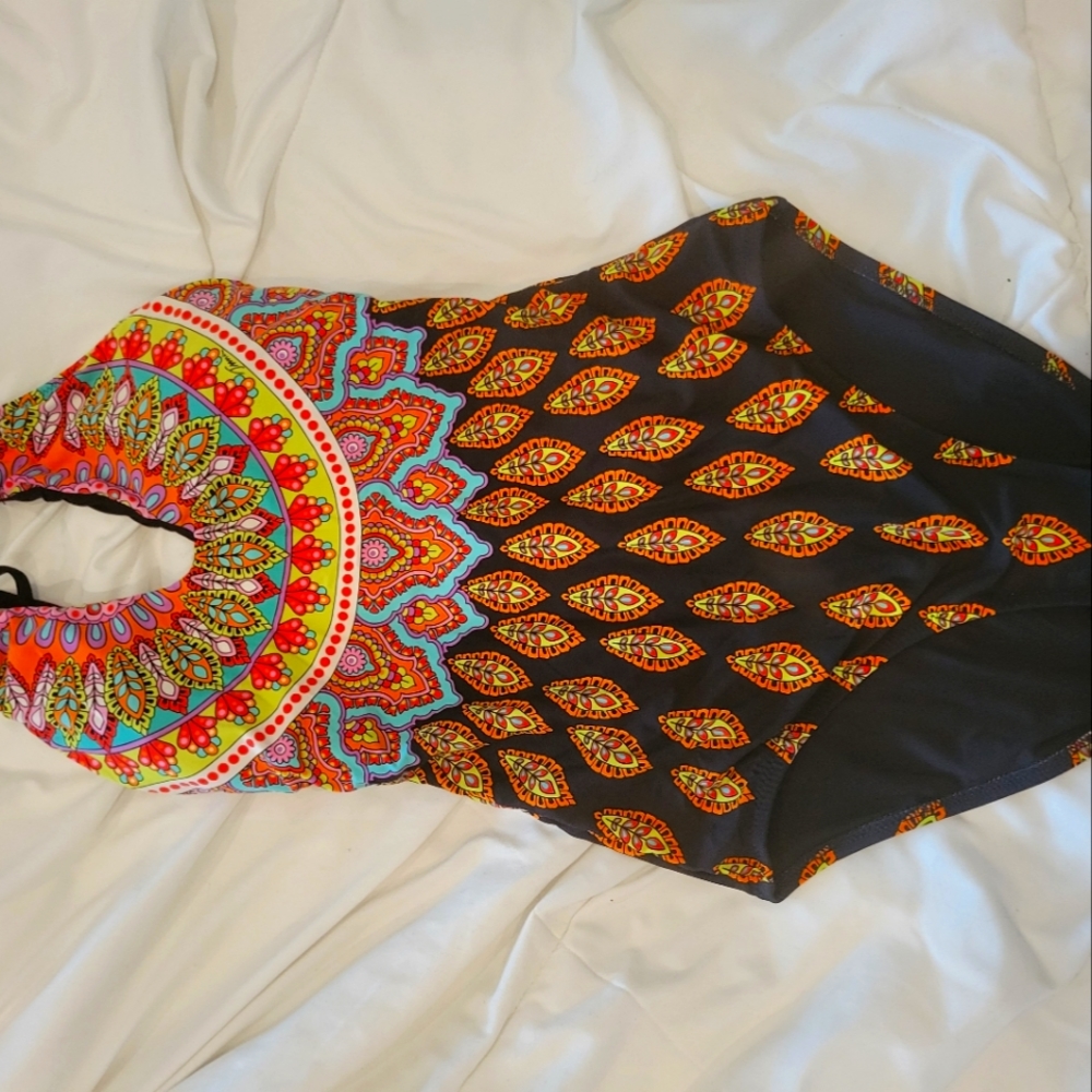 One piece bathing suit, size 10, multicolor